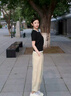 旅途原品ltyp 100%漢麻九分/五F短庫氣球褲 休閑百搭哈倫褲女秋 九分褲-香草黃 M 曬單實(shí)拍圖