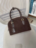 路遜緹卡麂皮手提包秋冬新款單肩斜挎百搭簡(jiǎn)約保齡球真皮磨砂皮女包復古 卡其色 曬單實(shí)拍圖