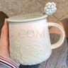 茶花谷杯子陶瓷帶蓋帶勺子馬克杯家用女辦公室水杯情侶咖啡早餐牛奶杯男 淺綠/升級版【櫻花勺+描金+蓋】 曬單實(shí)拍圖