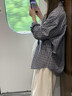 爾山集藍色格子長(cháng)袖襯衫女春夏秋新款防曬襯衣慵懶風(fēng)寬松百搭上衣薄外套 藍色格子 S 曬單實(shí)拍圖