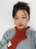 BIBK日本針織手套女純色蝴蝶結秋冬防風(fēng)騎行保暖露指分指觸屏百搭手套紅色 曬單實(shí)拍圖