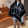 viney圍巾女披肩斗篷外搭圍脖空調房毛毯披風(fēng)2025新款生日送女朋友禮物 黑白格子-高端禮盒裝 曬單實(shí)拍圖