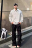 棉致美式復(fù)古重磅polo領(lǐng)衛(wèi)衣男春秋季2025新款潮牌寬松休閑長袖上衣 Q103白灰色【高品質(zhì)32】 XL 125-140斤 曬單實(shí)拍圖