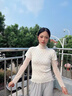 妃奧絨蕾絲打底衫女2025新款內搭網(wǎng)紗上衣白色秋季花邊半高領(lǐng)高級感紗衣 杏色 M 曬單實(shí)拍圖