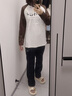 森馬長袖T恤女中長款印花插肩袖拼色春裝趣味寬松圖案打底衫小眾 白咖色調(diào)00315 S 曬單實拍圖