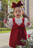 G.DUCKKIDS小黃鴨女童套裝春秋款連衣裙周歲女寶寶公主裙禮服兒童秋冬兩件套 紅色春秋套裝（花朵款夾子） 90 尺碼1~2歲【 80-90cm】 曬單實(shí)拍圖