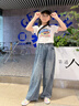 OVE女童牛仔褲2025新款大童秋季薄款直筒春秋窄版闊腿褲兒童秋裝褲子 13095藍色 【春秋款】 150 cm 曬單實(shí)拍圖