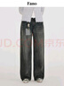 fano studios范洛Fano 復古竹節紋理水洗做舊貓須馬騮直筒中腰牛仔褲女2025秋 炭黑色 現貨 L 曬單實(shí)拍圖
