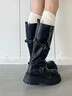 小野七天黑色長(cháng)筒靴子女士厚底增高2025秋季新款高筒新款不過(guò)膝馬丁騎士靴 黑色騎士靴 單層 4CM高 37 曬單實(shí)拍圖