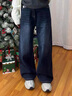 森馬（Semir）寬腿大闊腿牛仔褲女2025秋季流行風(fēng)格明線(xiàn)撞色丹寧藍梨形喇叭褲子 丹寧藍長(cháng)褲 XS 曬單實(shí)拍圖