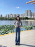 Khwfjas一線(xiàn)品牌復古高腰微喇牛仔褲女2夏季新款顯瘦百搭修身褲子 復古藍（長(cháng)褲） L 曬單實(shí)拍圖