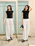 森馬（Semir）休閑褲女時(shí)尚打褶闊腿褲2025夏季氣質(zhì)格子肌理彎刀褲107425127002 曬單實(shí)拍圖