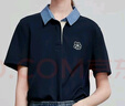初語(yǔ)刺繡珠地牛仔POLO領(lǐng)T恤女2025夏季新款休閑撞色上衣 藏青色  M  曬單實(shí)拍圖