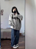 花語(yǔ)志 毛衣女秋冬慵懶風(fēng)連帽針織衫外套新款內搭打底衫寬松軟糯毛衣 字母針織套頭連帽毛衣【灰色】 均碼 【建議85-140斤】 曬單實(shí)拍圖
