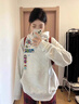 魯雅爾蠟筆小新紐扣連帽衛衣女春秋薄款寬松美式慵懶學(xué)生上衣外套情侶裝 白灰色 L 曬單實(shí)拍圖