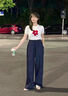 塔馳密司（TOUCH MISS）休閑褲女百搭高腰顯瘦通勤夏季輕薄松緊腰時尚闊腿褲子 藏青色 29 曬單實拍圖