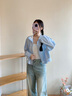 森馬（Semir）外套女秋短款蕾絲寬松蝙蝠袖棉麻立領(lǐng)2025小清新夾克10A525108002 曬單實(shí)拍圖