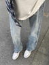 魯雅爾高街vibe閃電紋牛仔褲男春秋季美式漸變褲子cleanfit彎刀微喇長褲 藍(lán)色 XL 曬單實(shí)拍圖