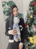 嫵（WOO）圍巾女秋冬2025新款百搭加厚保暖披肩外搭女感圍脖禮物 山水花語(yǔ)藍色  默認顏色 曬單實(shí)拍圖