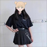 唐思薇潮流小黑裙半身裙女夏辣妹jk制服ins百褶裙褲+暗黑系襯衫兩件套裝 單件短裙配單排腰帶兩鏈條 S 【建議80-95斤】 曬單實(shí)拍圖