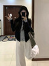雪妃藍琪休閑褲子女裝秋季2025新款韓系穿搭一整套裝假兩件針織開衫闊腿褲 假兩件上衣+白色褲子 M 曬單實拍圖