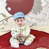 迪士尼（Disney）嬰兒衣服春秋季男孩寶寶中式古風(fēng)春節拜年百天周歲禮服小少爺唐裝 杏色中國結刺繡哈衣 適合22-27度 66cm 曬單實(shí)拍圖