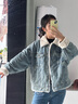 森馬（Semir）牛仔外套女拼接仿兔毛翻領(lǐng)寬松港風(fēng)冬季落肩夾棉夾克103724108001 曬單實(shí)拍圖