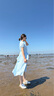 詩(shī)丹蕊2025新款法式溫柔風(fēng)藍色短袖連衣裙子女夏季獨特設計絕美蛋糕長(cháng)裙 抽繩藍色連衣裙 均碼 【可備注碼數】 曬單實(shí)拍圖