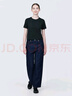無印良品（MUJI）女式 粗細(xì)不均紗線 短款短袖T恤 上衣打底衫內(nèi)搭 25年夏季 女裝 黑色 4S L  (165/88A) 曬單實(shí)拍圖