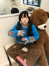 哈魯迪牛仔褲女秋季美式復古長(cháng)褲美拉德小熊刺繡高級感寬松百搭闊腿褲子 棕色 M （85-105斤） 曬單實(shí)拍圖