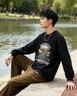 Ipenta品牌男士長(zhǎng)袖t恤男美式復(fù)古重磅純棉秋季寬松休閑印花打底衫上衣 黑色(0258) M 建議體重100-120斤 曬單實(shí)拍圖