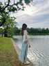 斤慕甜美小飛袖碎花裙溫柔風(fēng)連衣裙女夏季小眾氣質(zhì)修身荷葉邊a字長(cháng)裙 茶歇法式碎花裙綠色L碼100-120斤 曬單實(shí)拍圖