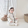 班喜迪嬰兒衣服秋裝嬰幼兒連體衣女寶寶外出爬服春秋季針織毛衣公主哈衣 米色 90cm 曬單實(shí)拍圖
