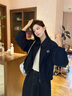 茵曼休閑翻領(lǐng)拉鏈夾克外套2025秋女裝新款百搭短款上衣 深藍色 M 曬單實(shí)拍圖