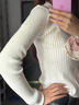 多想余秋季白色針織衫毛衣女打底衫可外穿長(cháng)袖上衣內搭洋氣款修身新款 polo領(lǐng)系帶白色針織衫 M 【建議80-95斤】 曬單實(shí)拍圖