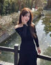 圣保美一字肩黑色針織連衣裙女裝秋冬季2025新款赫本風(fēng)氣質(zhì)內搭長(cháng)裙套裝 黑色套裝 M 碼 曬單實(shí)拍圖