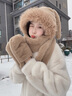 DFBK2025冬季新款女生可愛(ài)兔子耳朵毛絨帽子圍巾手套一體冬天護耳圍脖 卡其【兩件套】 M(56-58cm) 曬單實(shí)拍圖