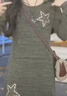 妖精的口袋星星刺繡長(zhǎng)袖針織連衣裙女2025年春季新款復(fù)古顯瘦裙子 復(fù)古灰綠色 S 曬單實(shí)拍圖