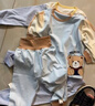 婧麒（JOYNCLEON）兒童秋衣秋褲套裝寶寶套裝男童女童純棉保暖內(nèi)衣內(nèi)穿A類睡衣 藍色可愛小熊 90 cm 曬單實拍圖