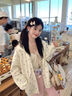 大魚(yú)界線(xiàn)（dayujiexian）奶fufu學(xué)生連帽碎花衛衣外套女2025秋開(kāi)衫拉鏈寬松休閑學(xué)院風(fēng)薄款 杏色 M 建議95-110斤 曬單實(shí)拍圖