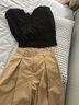 德瑪納【休閑層次感九分褲】顯瘦梨形利落感休閑褲女 卡其色 S  曬單實(shí)拍圖