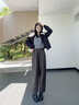 拉夏貝爾復古PU皮彎刀皮褲女2025秋冬新款高級感九分直筒褲 咖色 XL 曬單實(shí)拍圖