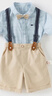 戴維貝拉男童背帶褲套裝夏裝兒童寶寶學(xué)院風(fēng)五分褲兩件套 曬單實(shí)拍圖