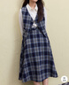 獨束大碼女裝英倫復古格紋套裝2024冬裝新款馬甲半身裙時(shí)尚套裝潮 藍色-半裙 2XL (尺碼：4) (尺碼：4) 曬單實(shí)拍圖