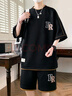 佐菲利假兩件圓領(lǐng)t恤男款2025夏季潮牌高級感撞色休閑運動(dòng)短袖短褲套裝 曬單實(shí)拍圖
