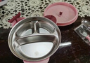 COOKSS兒童餐盤(pán)不銹鋼分格嬰兒餐具輔食碗寶寶吸盤(pán)注水保溫碗帶叉勺粉色 曬單實(shí)拍圖