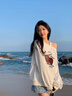 LDBE斜肩衛(wèi)衣女春秋薄款辣妹美式復(fù)古寬松韓系慵懶風(fēng)長(zhǎng)袖無(wú)帽露肩上衣 白色 M 【95-125斤】 曬單實(shí)拍圖
