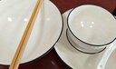 賀川屋碗盤(pán)餐具整套6頭釉下彩碗碟套裝一人食 豎紋黑線(xiàn) 曬單實(shí)拍圖