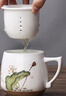 束氏手繪高溫瓷陶瓷茶杯大容量喝水杯茶水分離杯泡茶杯辦公室茶杯送禮 曬單實拍圖