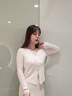 lagogo修身顯瘦蕾絲系帶針織衫女拉谷谷2025秋新款黑色時(shí)尚上衣 米白色 S 曬單實(shí)拍圖